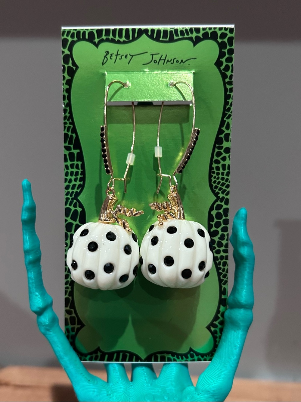 NWT Betsey Johnson Pumpkin Shepherd Hook Earrings